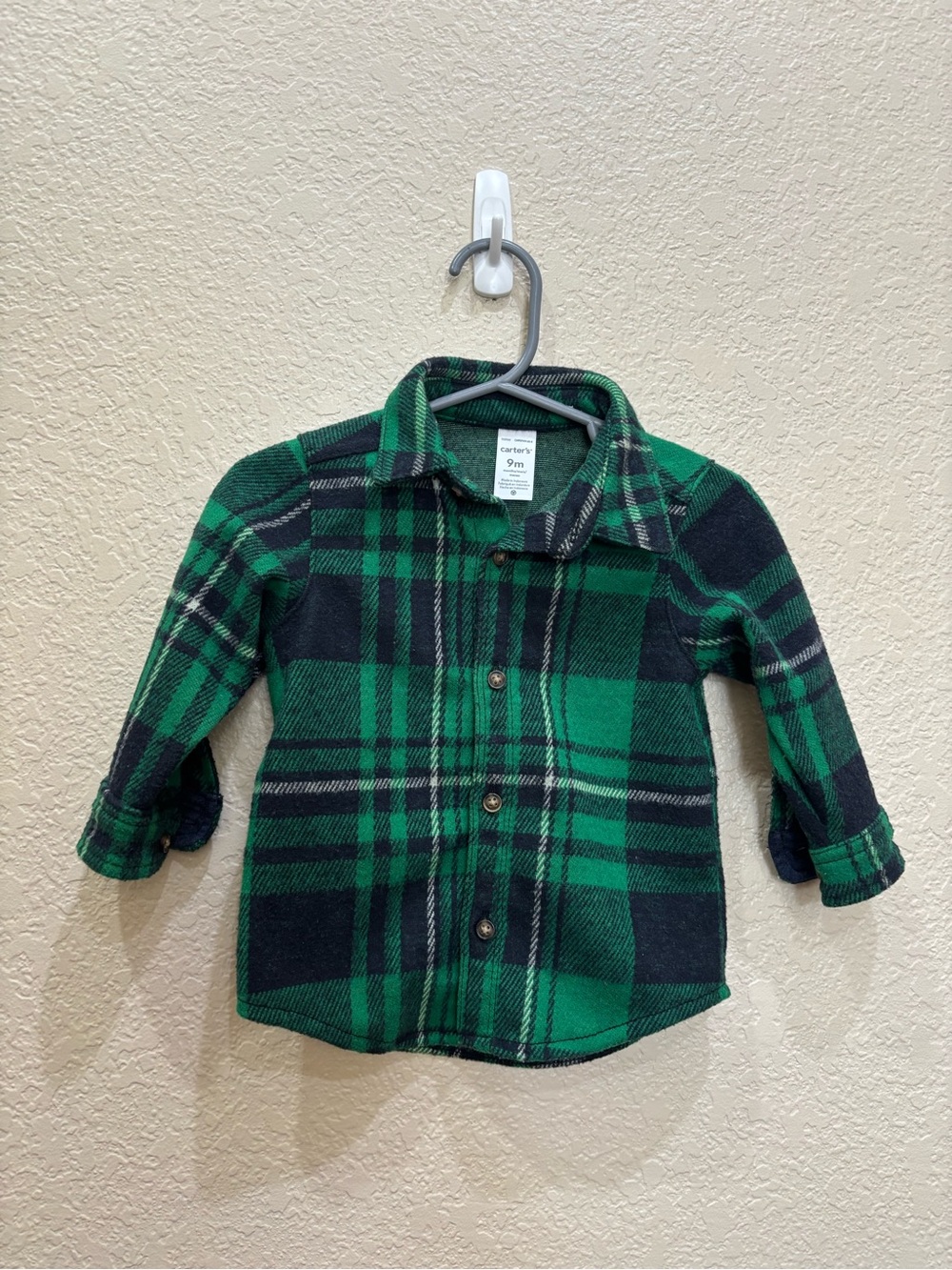 Carter’s Green Plaid Button Down Shirt 9M Flannel Fall / Winter Cabincore